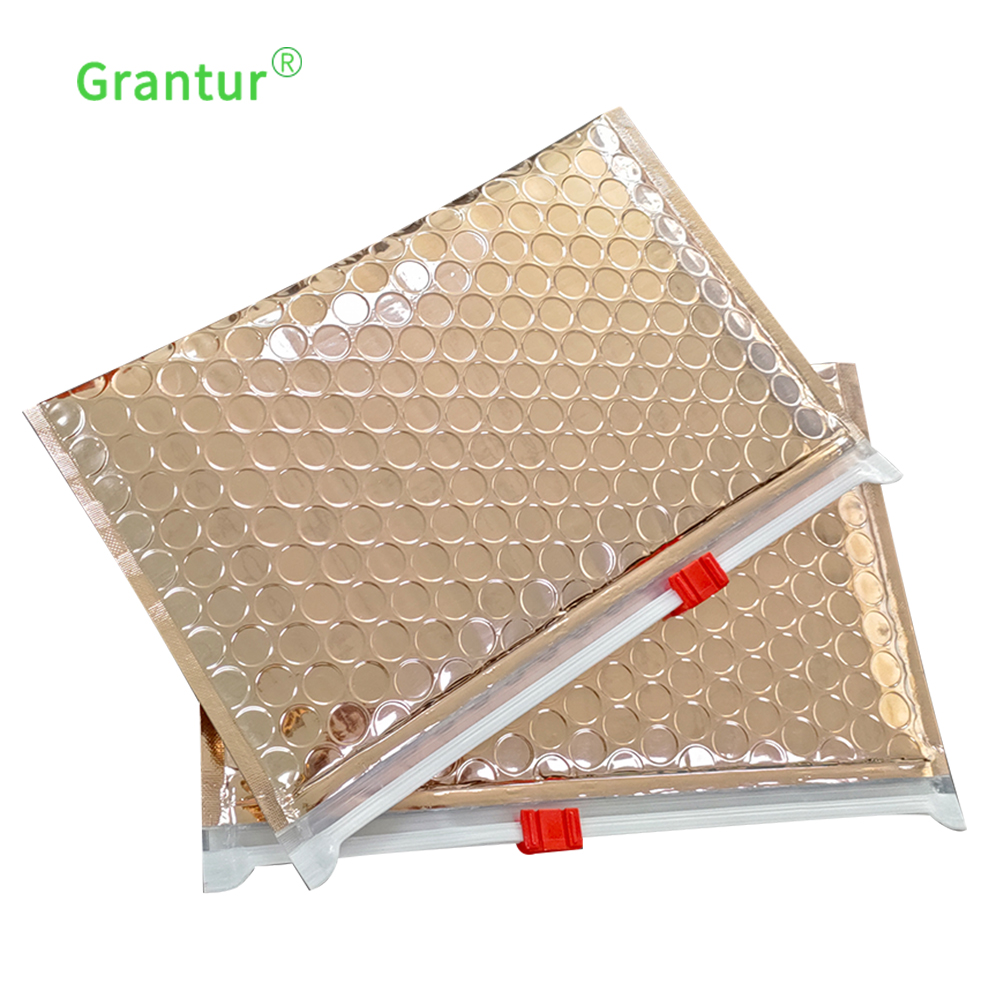 Rose gold bubble zipper bag with zip slider pouch for cosmetics packaging