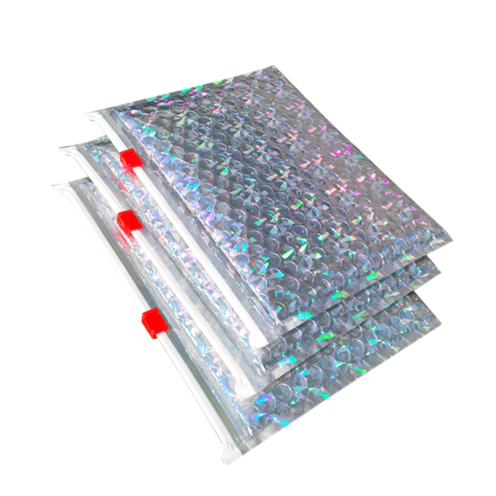 Holographic slider zipper bubble bag  hologram Zipper Bubble Pouch make up bag